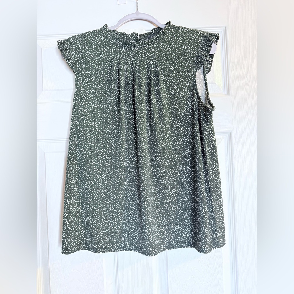Adrianna Papell Olive Green Sleeveless Top with White & Black Speckle